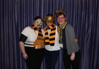 Sarah Pinchevsky (BA'04), Monica Giacomin (BPE'80) and Alison Prendergast (BSc'04) don some Dal gear for the photo booth