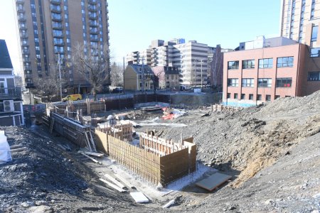 The walls for the core stairwell are half formed. March 7