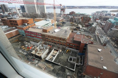 A bird’s eye view of the building site. April 17