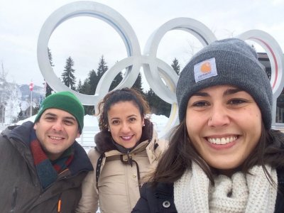 Michelle Hicks (right) with her colleagues during a business trip to Whistler.