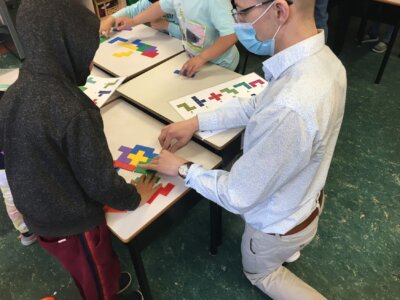 Tom Potter with students in Math Circles